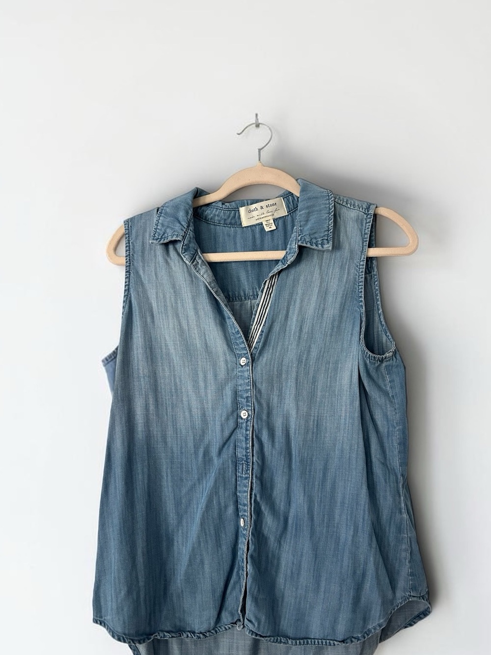 Anthropologie Light Blue Sleeveless Chambray Button-Down Top